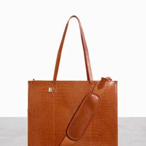 Beis Cognac Croc Mini Work Tote